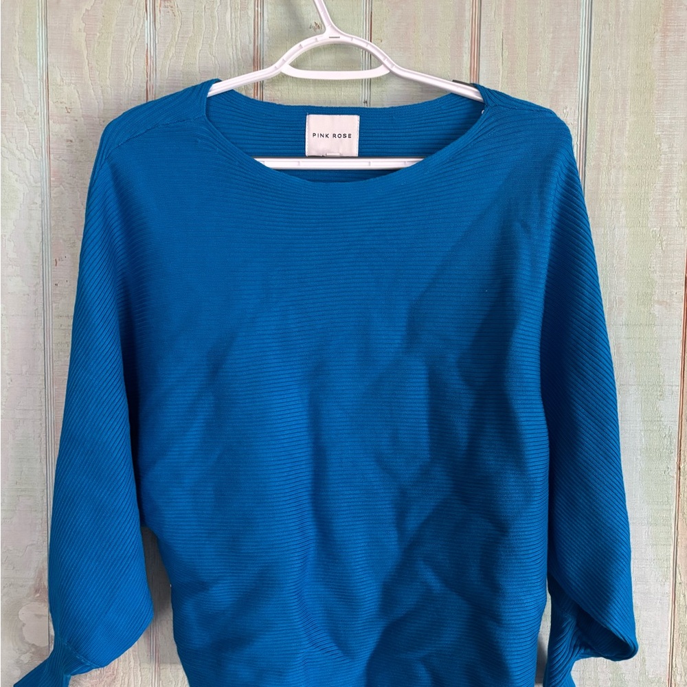 Pink Rose Women's Vibrant Blue Crew Neck Sweater
